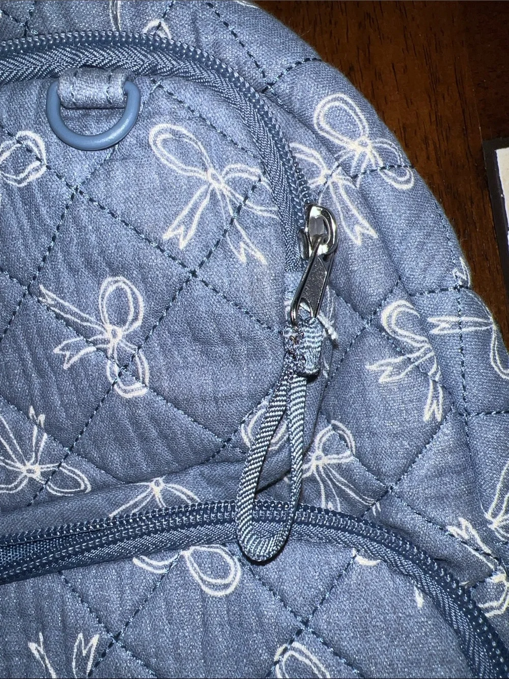 Cat & Jack Blue Quilted Kids Backpack with White Bow Print